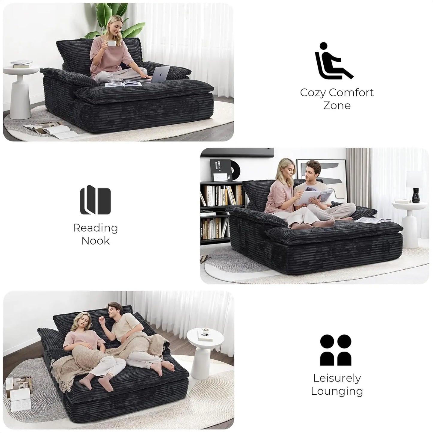 LIKIMIO 59'' Oversized Chaise Lounge Chair/Sofa Bed with Plush Corduroy