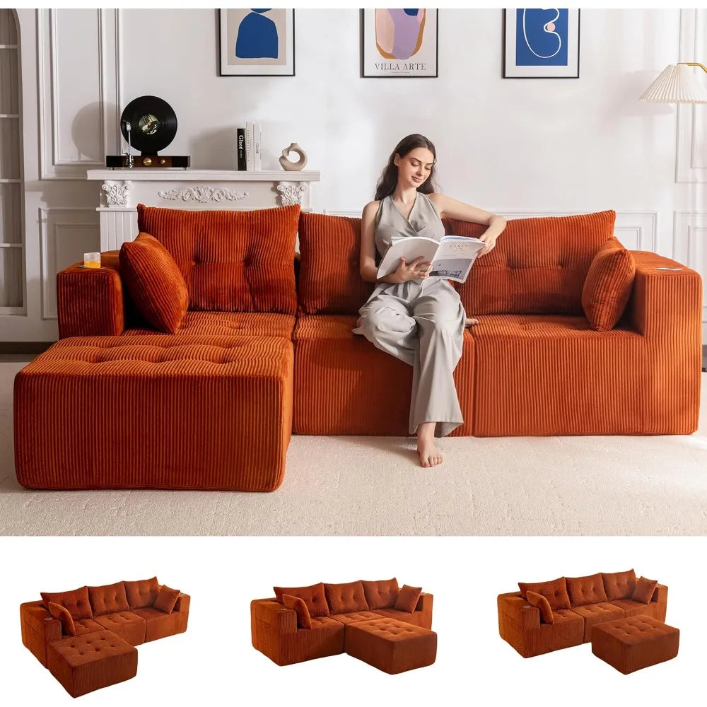 Modern L-Shaped Sectional Sofa with 1 Ottoman