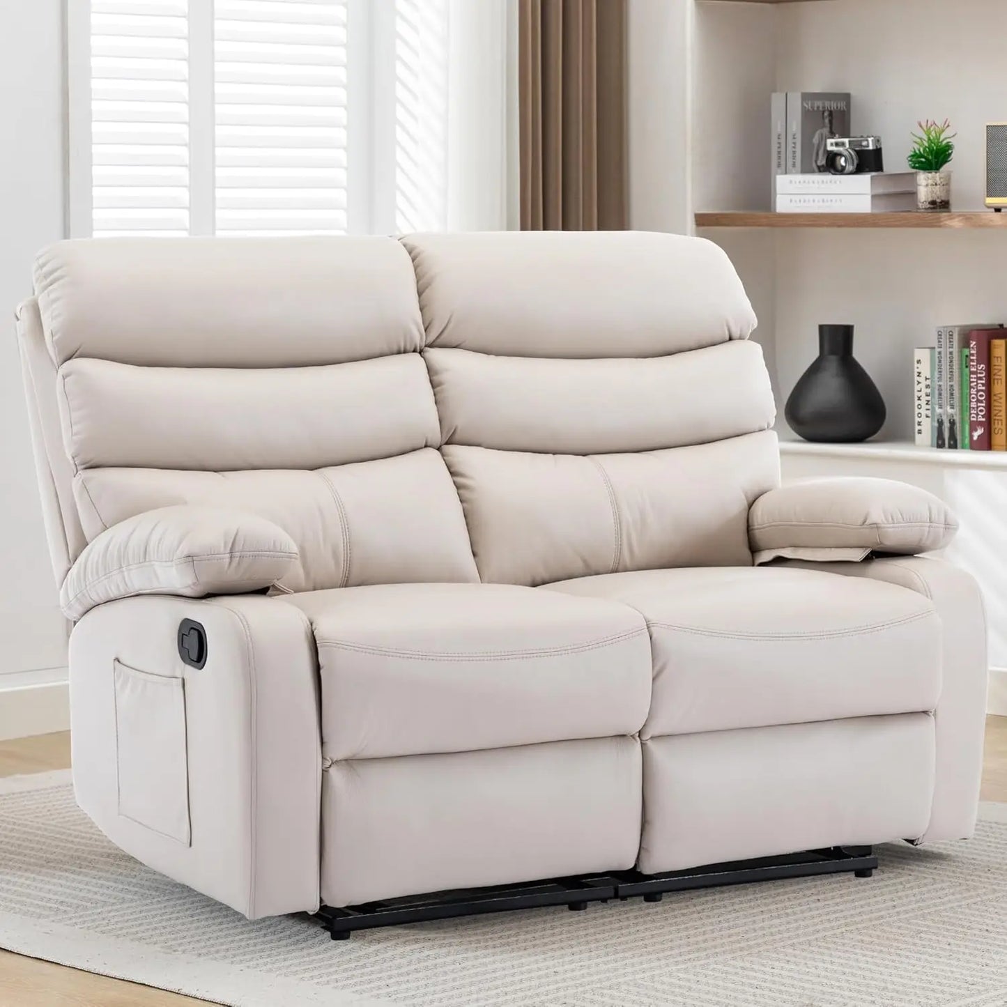 Leather Double-Reclining Loveseat with Side Pocket, Wall Hugger
