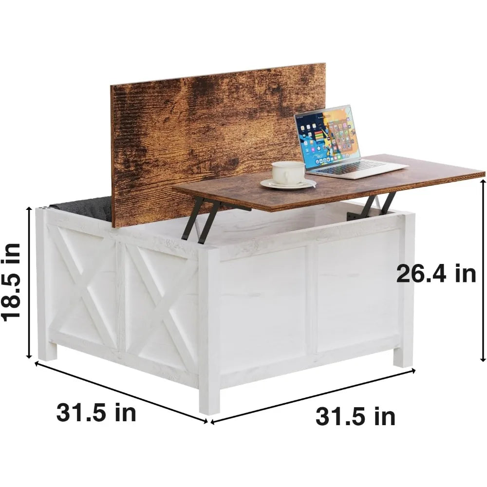 31.5" Lift Top Round Coffee Table with Storage