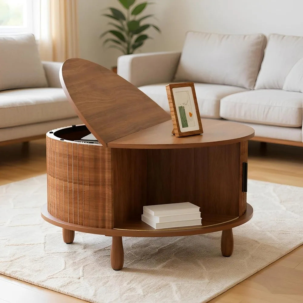 31.5" Lift Top Round Coffee Table with Storage