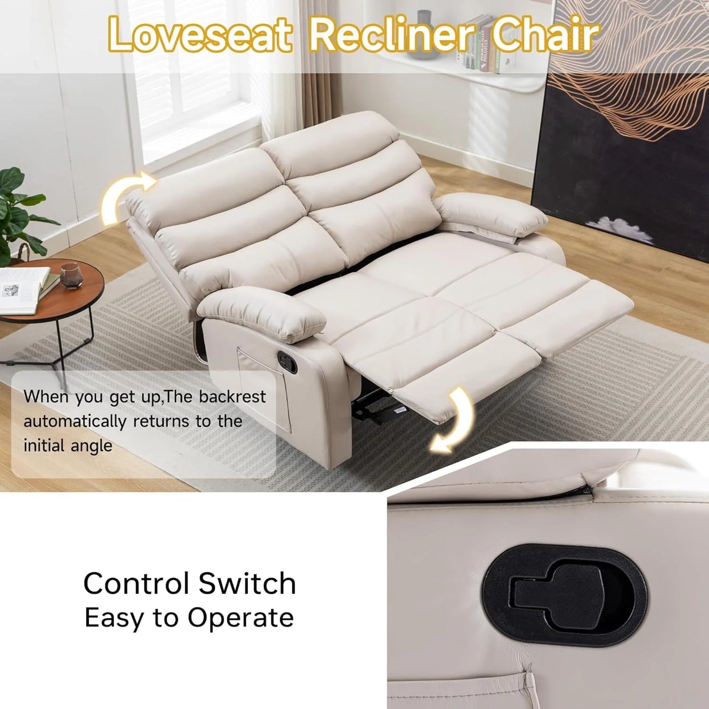Leather Double-Reclining Loveseat with Side Pocket, Wall Hugger