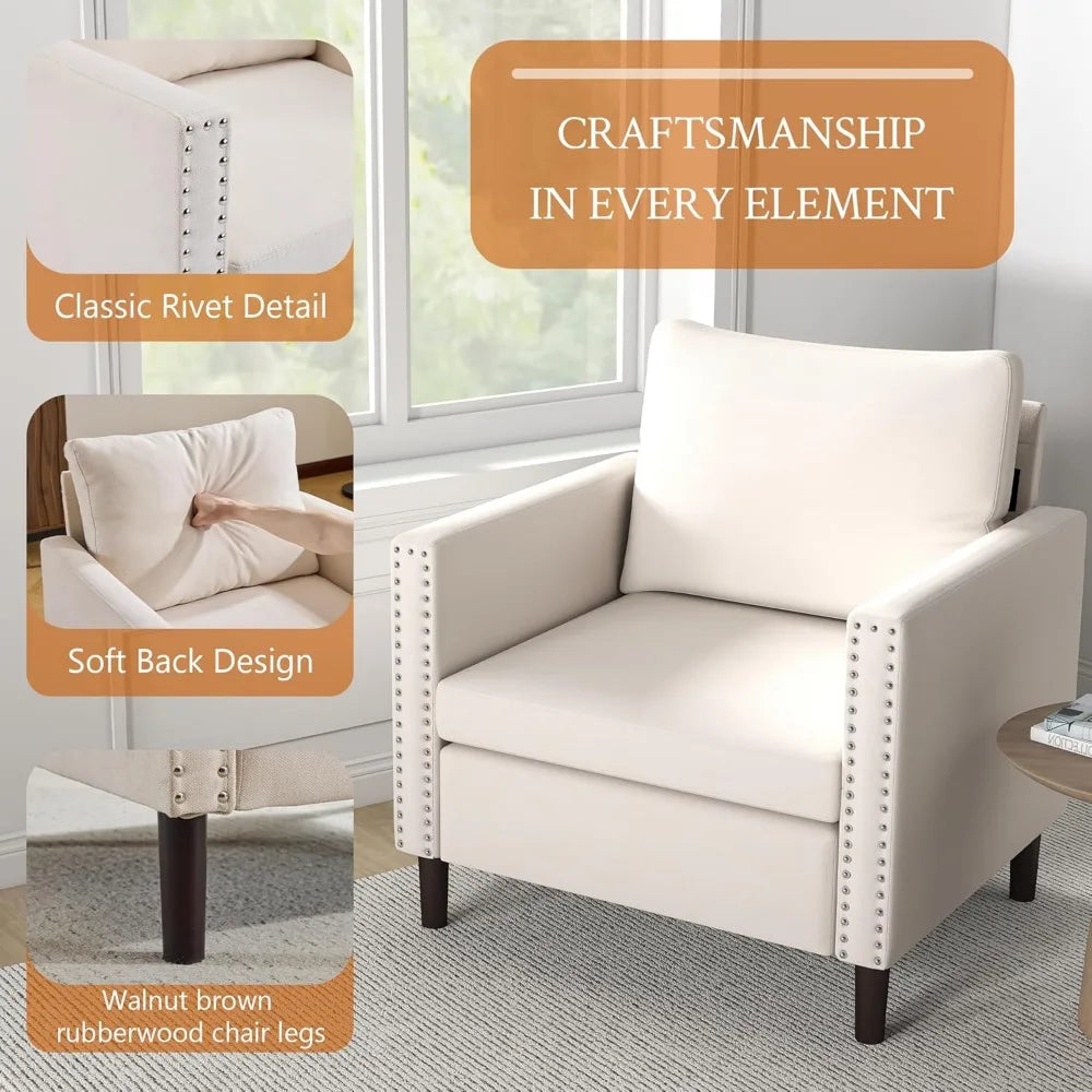 Faux Leather Accent Chair with Thick Padded Cushion