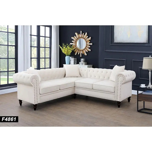 62.5 Inch White Flannelette 2 Piece Sofa Set with Anti-Insect Wood Frame