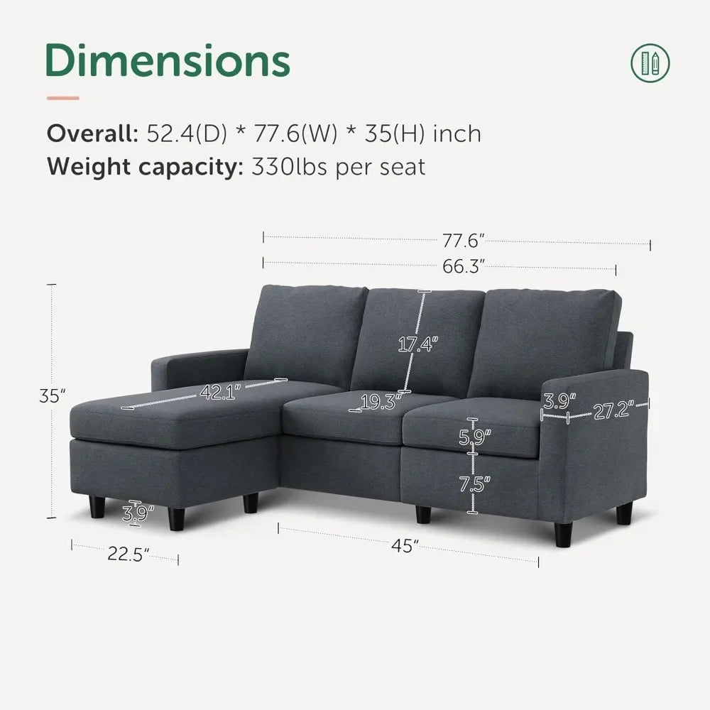 L-Shaped Convertible Sectional Sofa with Reversible Chaise