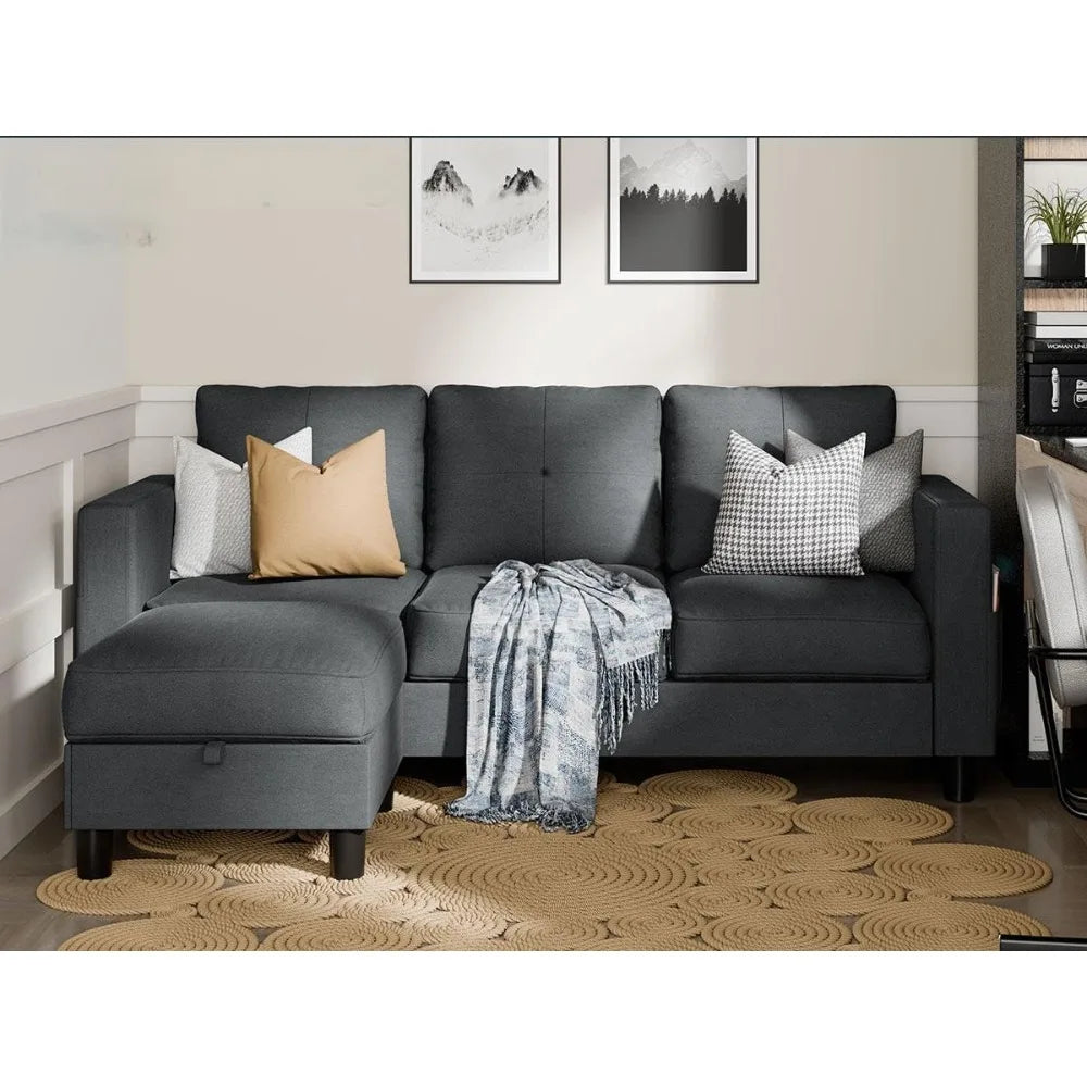 L-Shaped Convertible Sectional Sofa with Reversible Chaise & Ottoman Storage