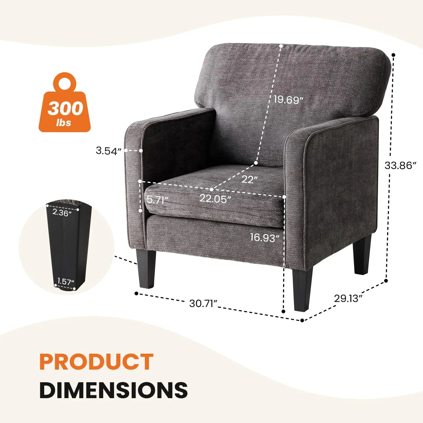 JHK Modern Accent Chairs with Ergonomic Armrest and Backrest Lumbar Support