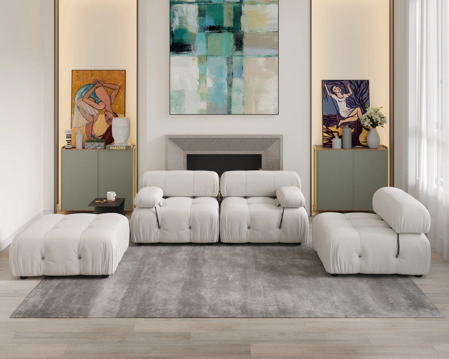 Sdorens Modern L-Shaped Velvet Couch with Reversible Ottoman