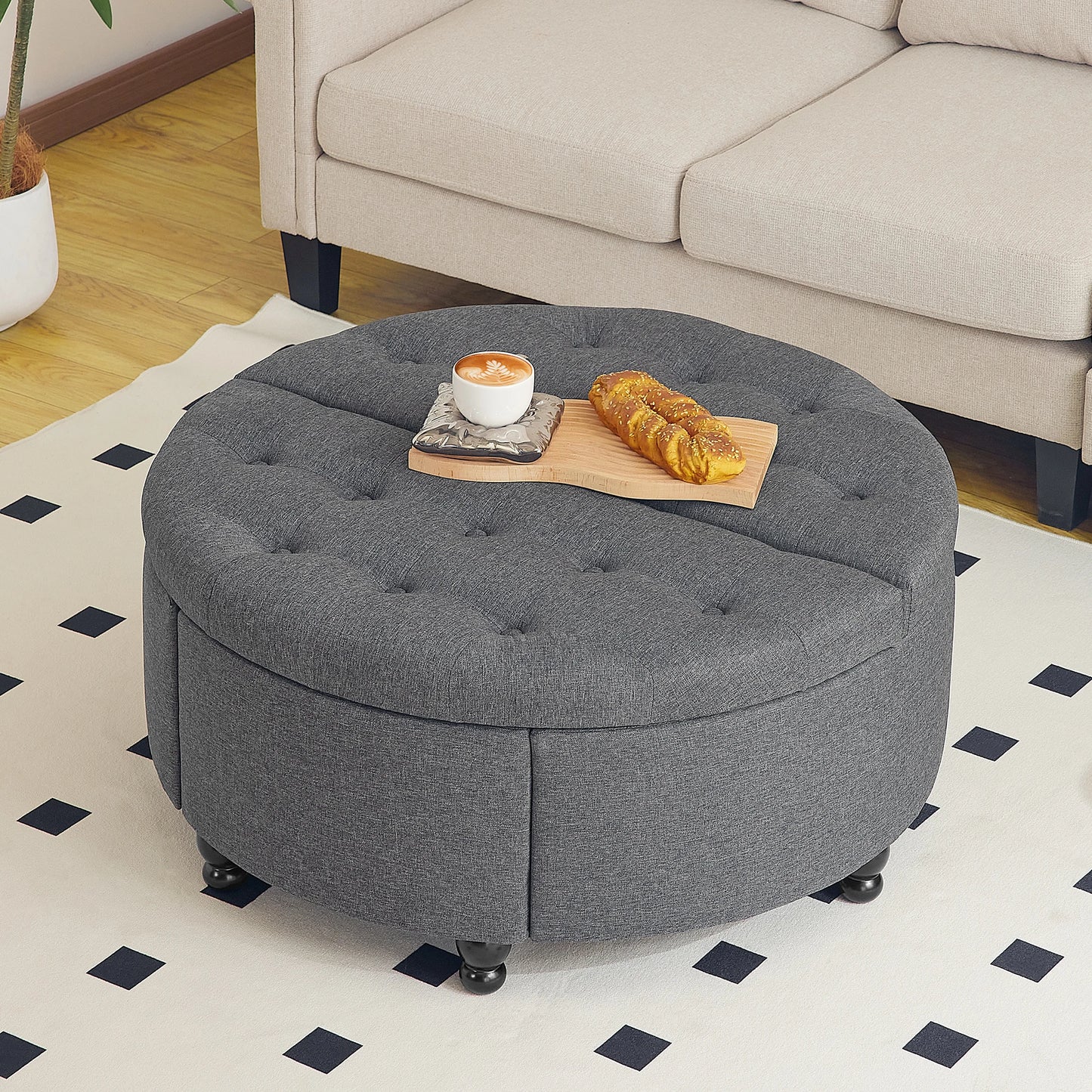 Redlife Upholstered 35" Round Storage Coffee Table