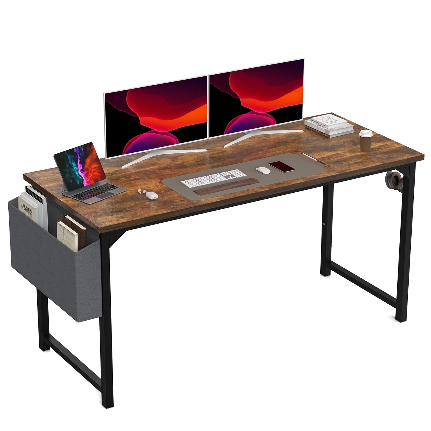 JHK Compact Computer Desk with Side Bag and Headphone Hook