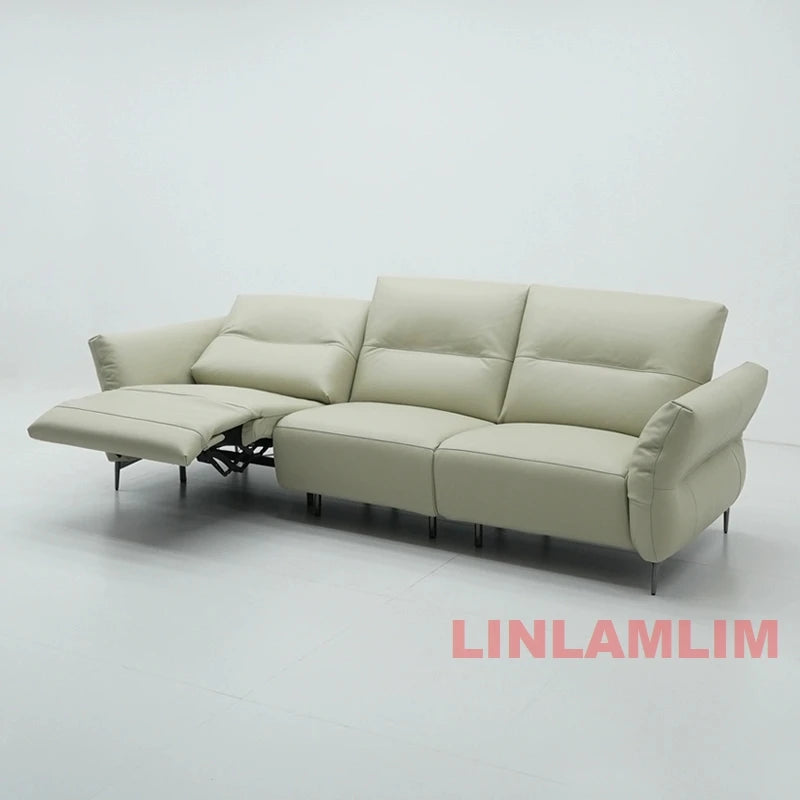Modern Electric Genuine Leather Recliner Sofa with Footrest