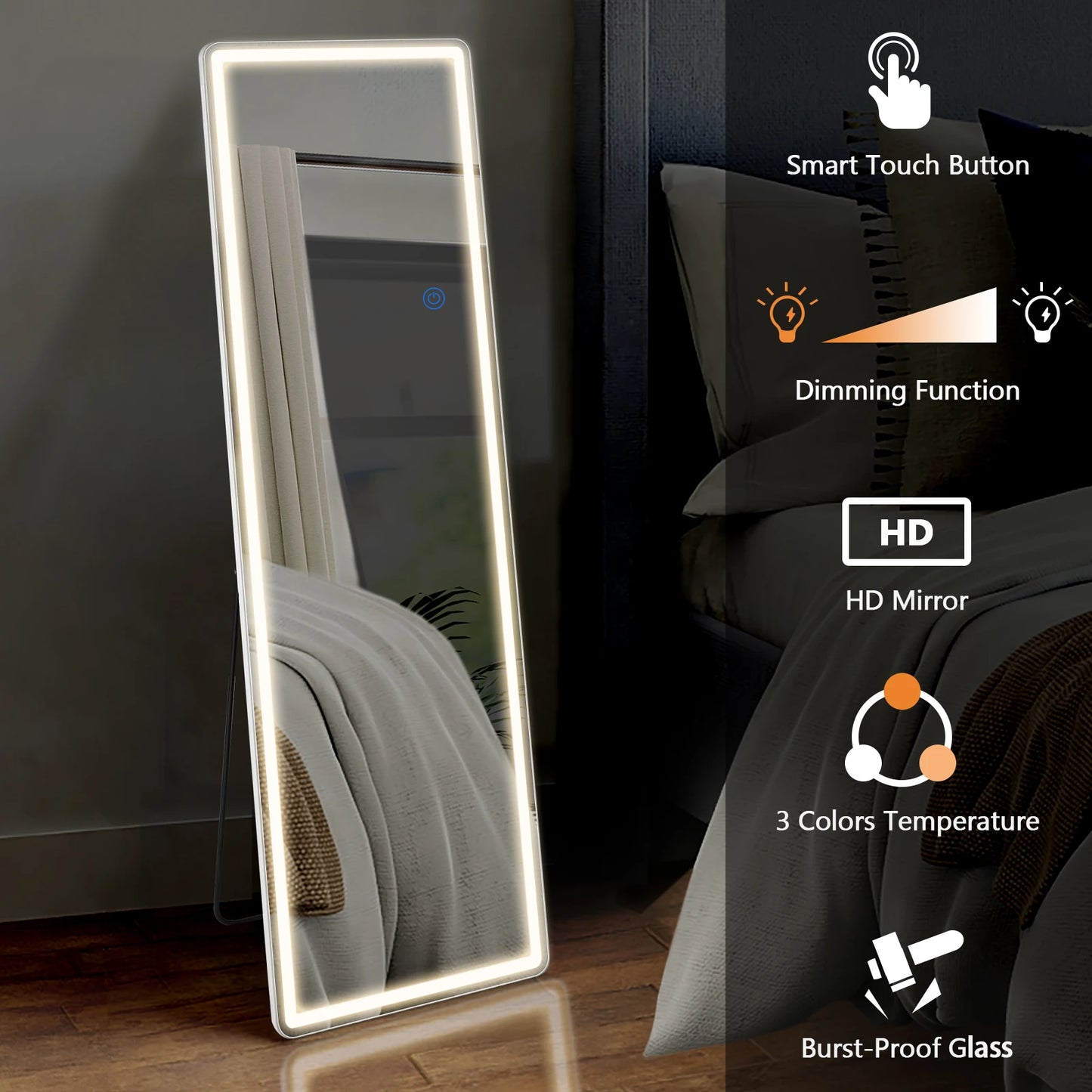 JHK LED 64"x21" Full Length Mirror Standing or Wall-Mounted