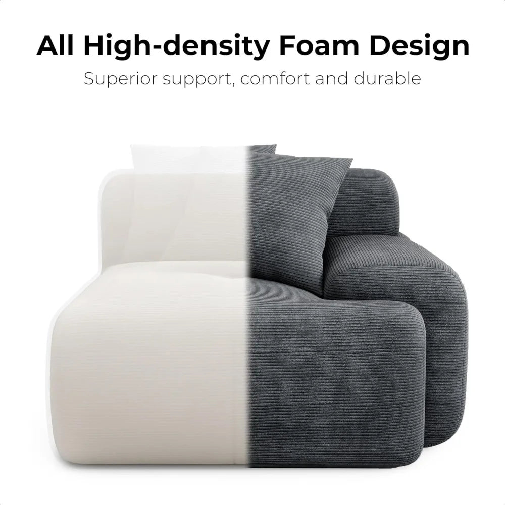 118" Modern L-Shaped Modular Sectional Sofa for Living Room, Corduroy Upholstery Dark Grey, Oversized 3-Seater Couch with Deep