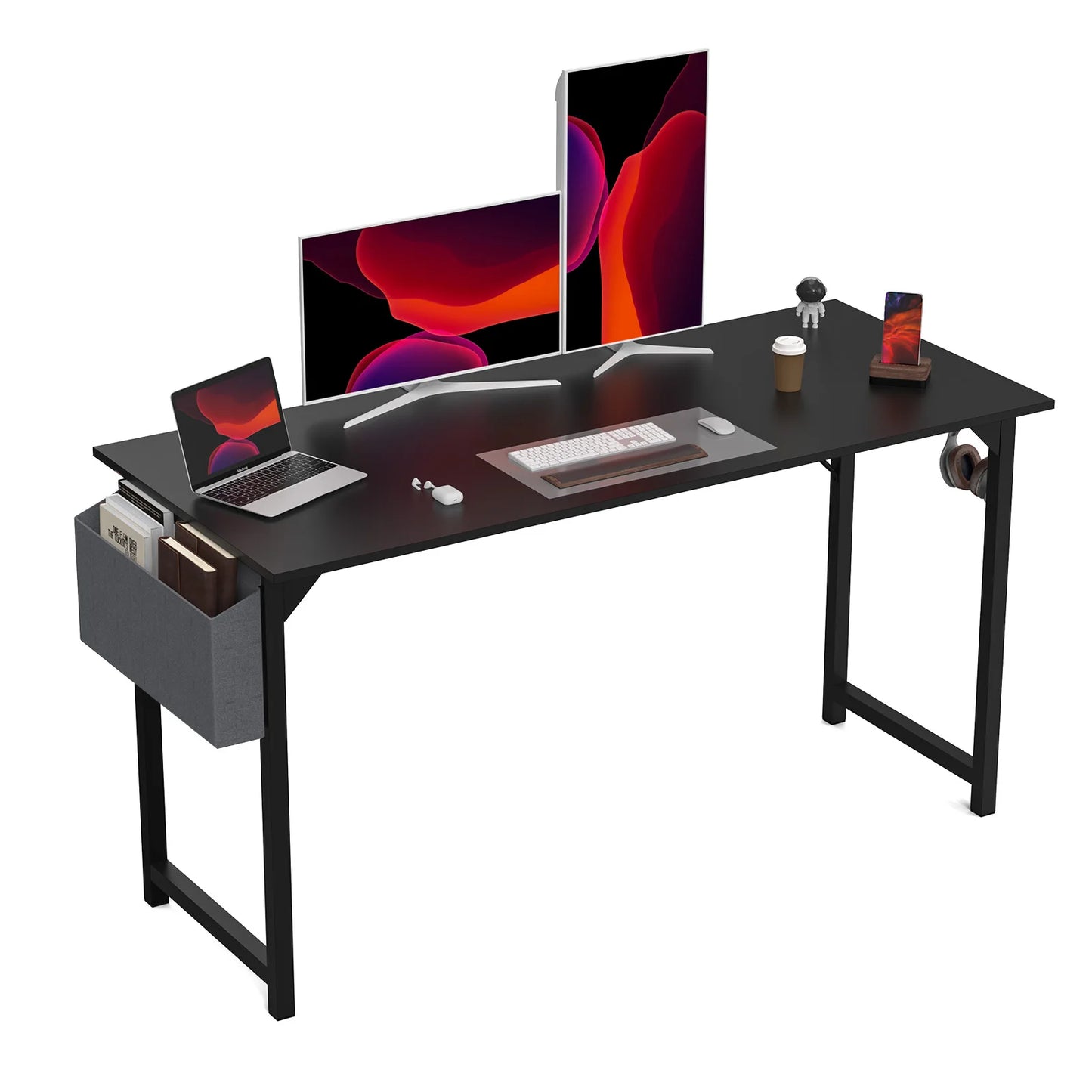 JHK Compact Computer Desk with Side Bag and Headphone Hook
