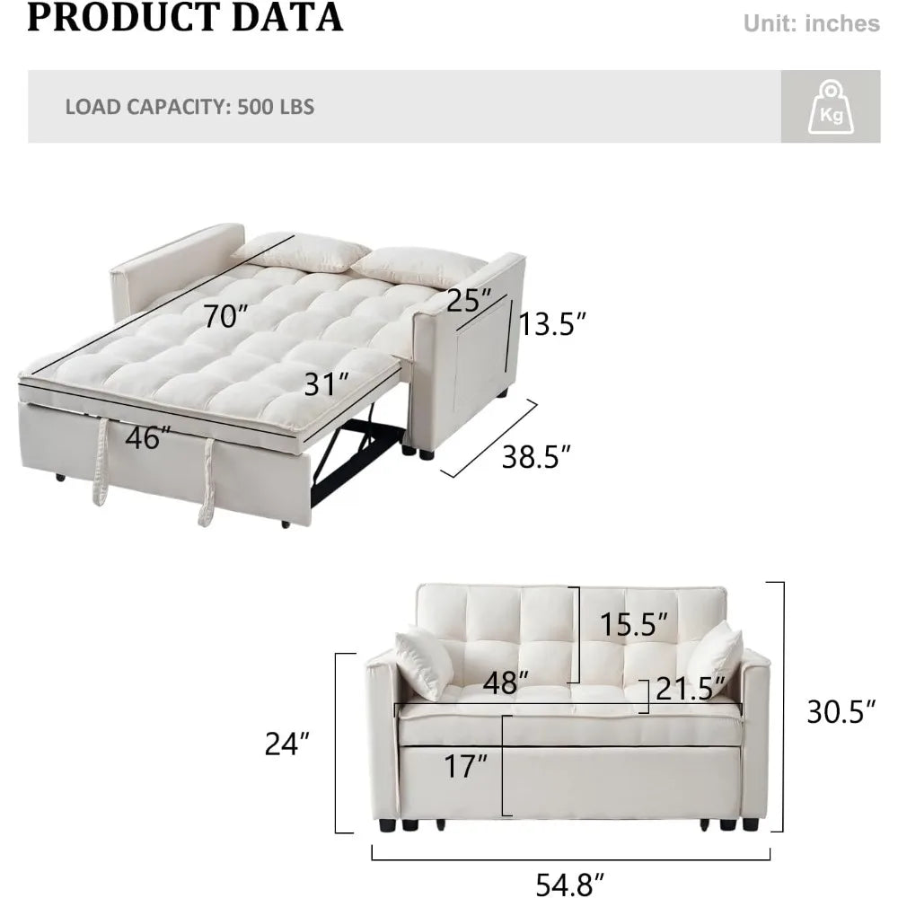 Modern Convertible 3-in-1 Sleeper Sofa with Pull Out Bed and Adjustable Backrest
