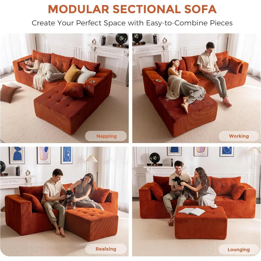 Modern L-Shaped Sectional Sofa with 1 Ottoman