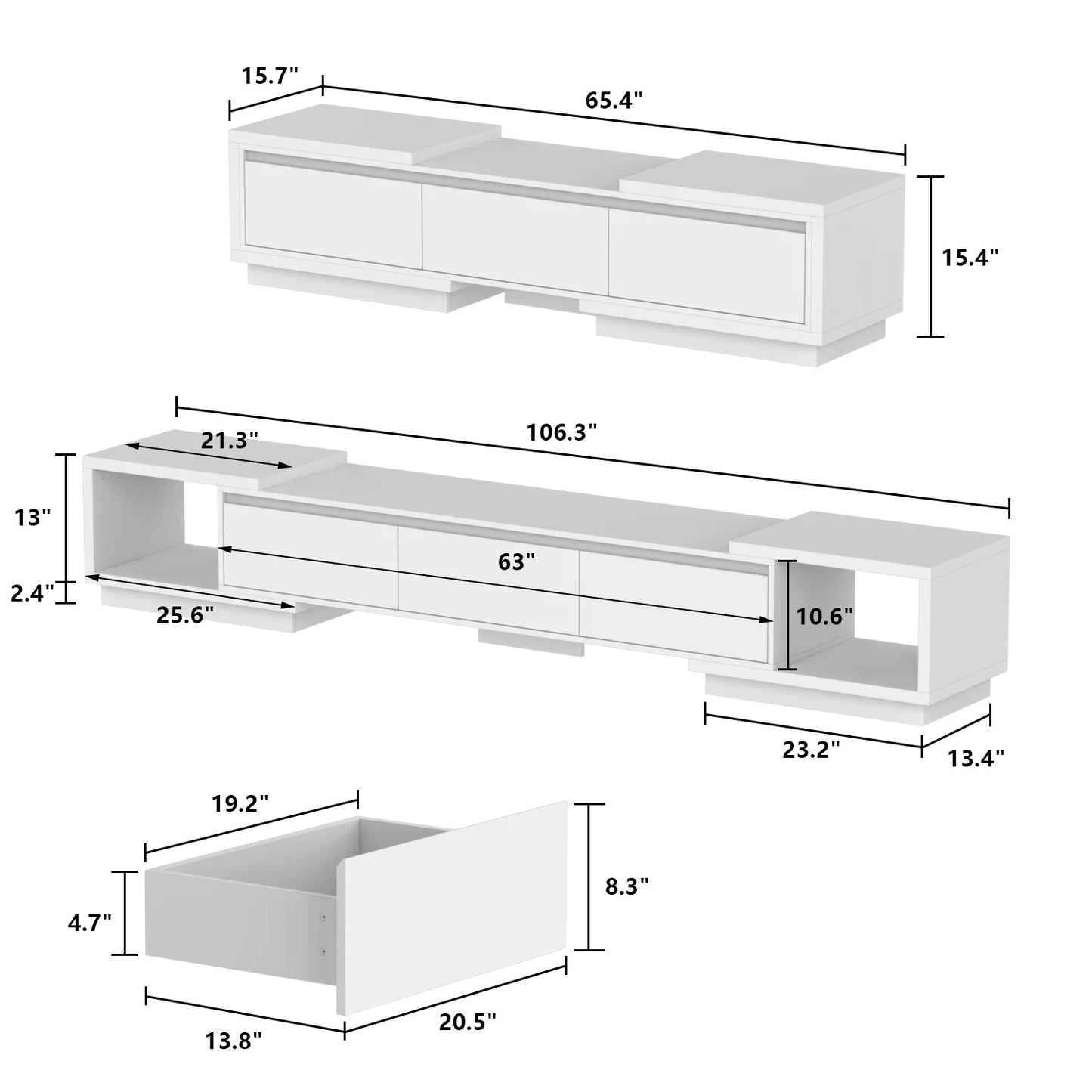 FUFU&GAGA Modern TV stand with 3 drawers, expandable TV console for TVs up to 120"