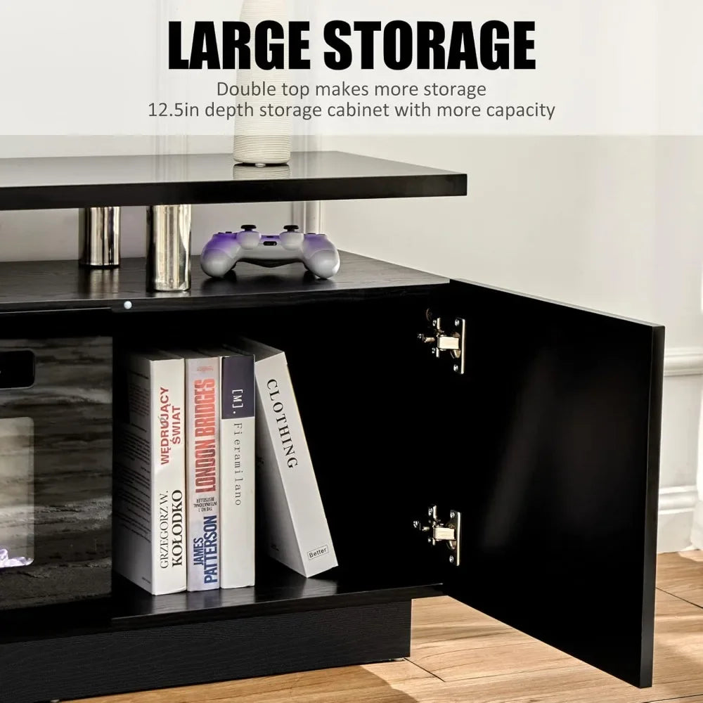 Modern High Gloss Fireplace Entertainment Center LED Lights