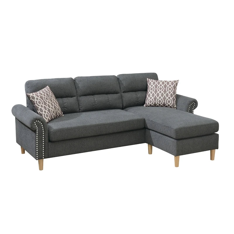 Polyfiber Reversible Sectional Sofa with Chaise and Pillows