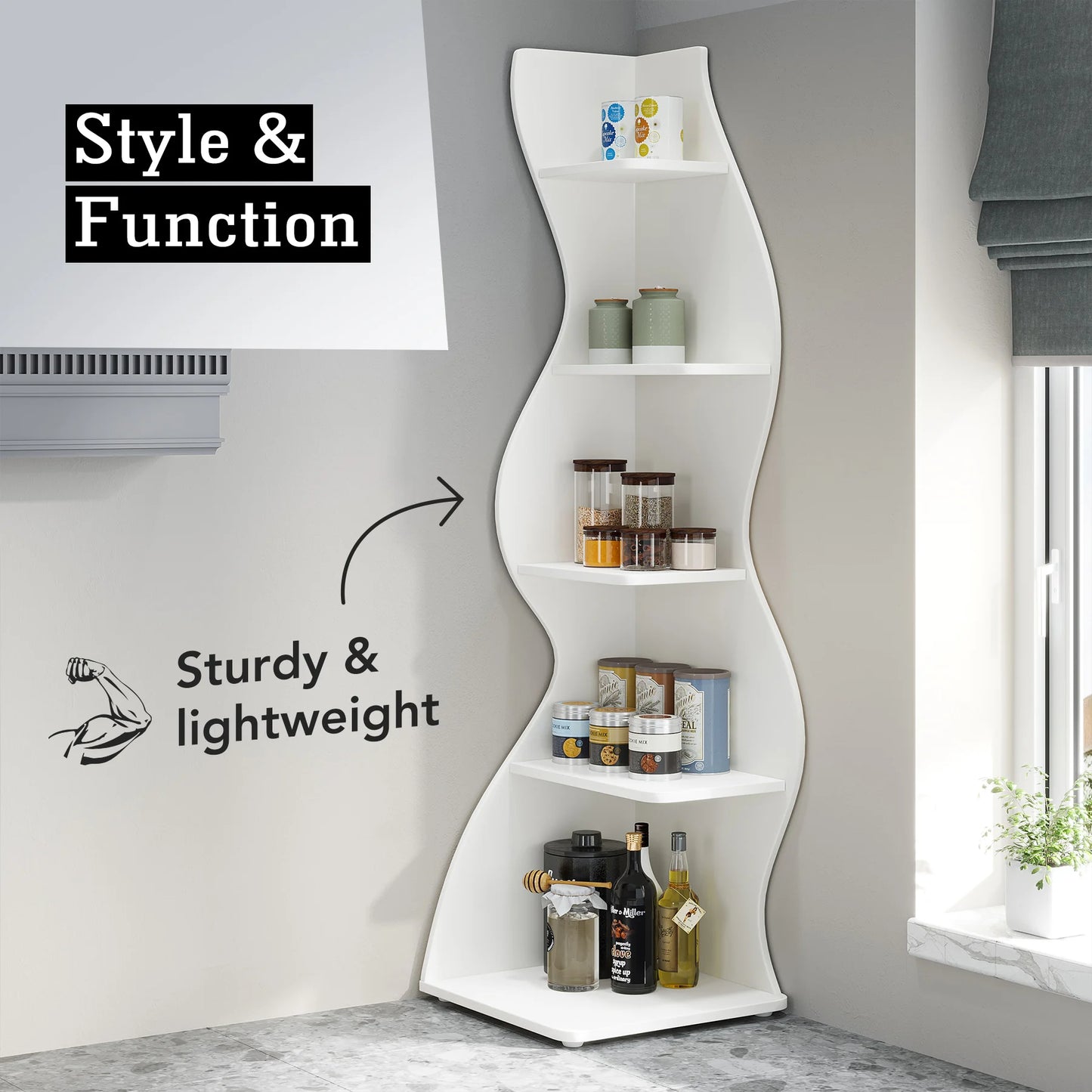 Tribesigns Modern, Wavy 5-Tier Wall Corner Bookshelf