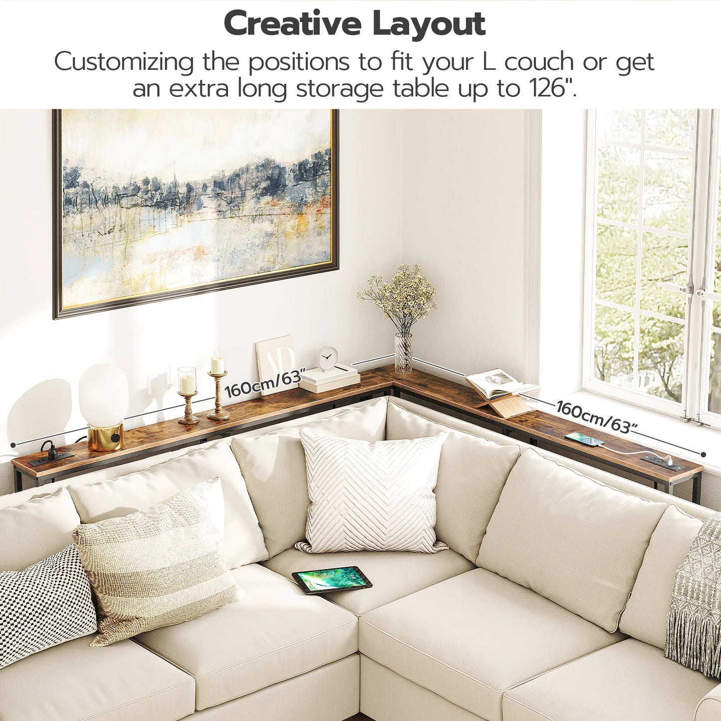 63" Skinny Console Table with Charging Station