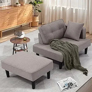 Modern Convertible Small Sectional Chaise with Ottoman & 2 Pillows