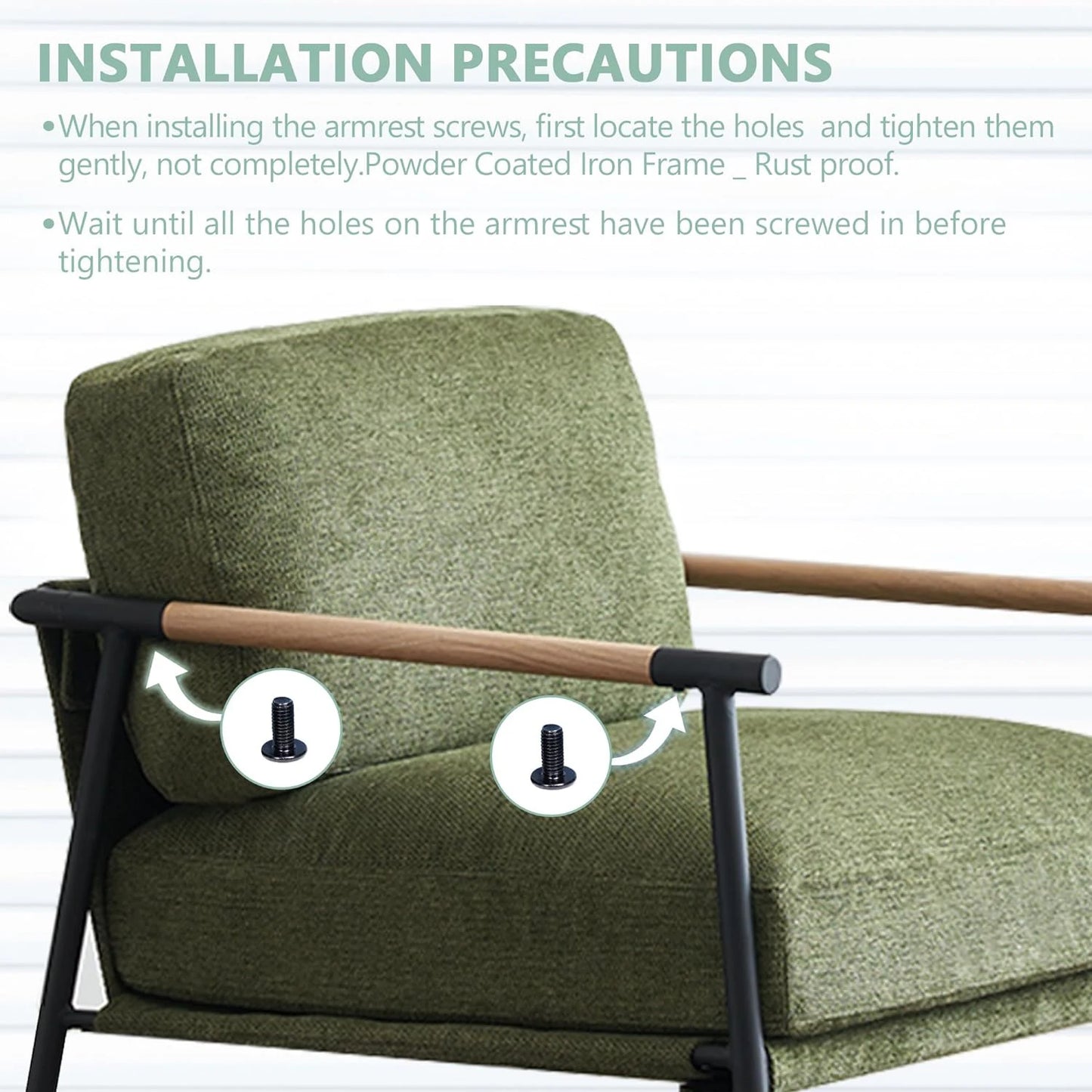 Mid Century Modern Accent Armchair with Chenille Upholstery and Metal Legs