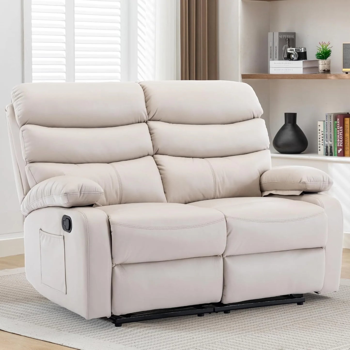 Leather Double-Reclining Loveseat with Side Pocket, Wall Hugger