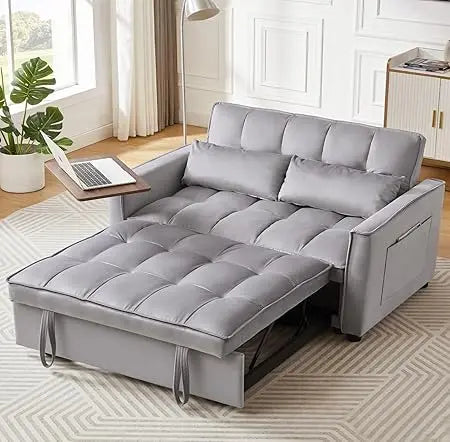70" Queen Size Pull-out Split-Type Sofa Bed with Cup/Phone Holder and Solid Wood Frame