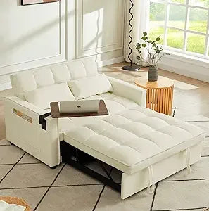 70" Queen Size Pull-out Split-Type Sofa Bed with Cup/Phone Holder and Solid Wood Frame