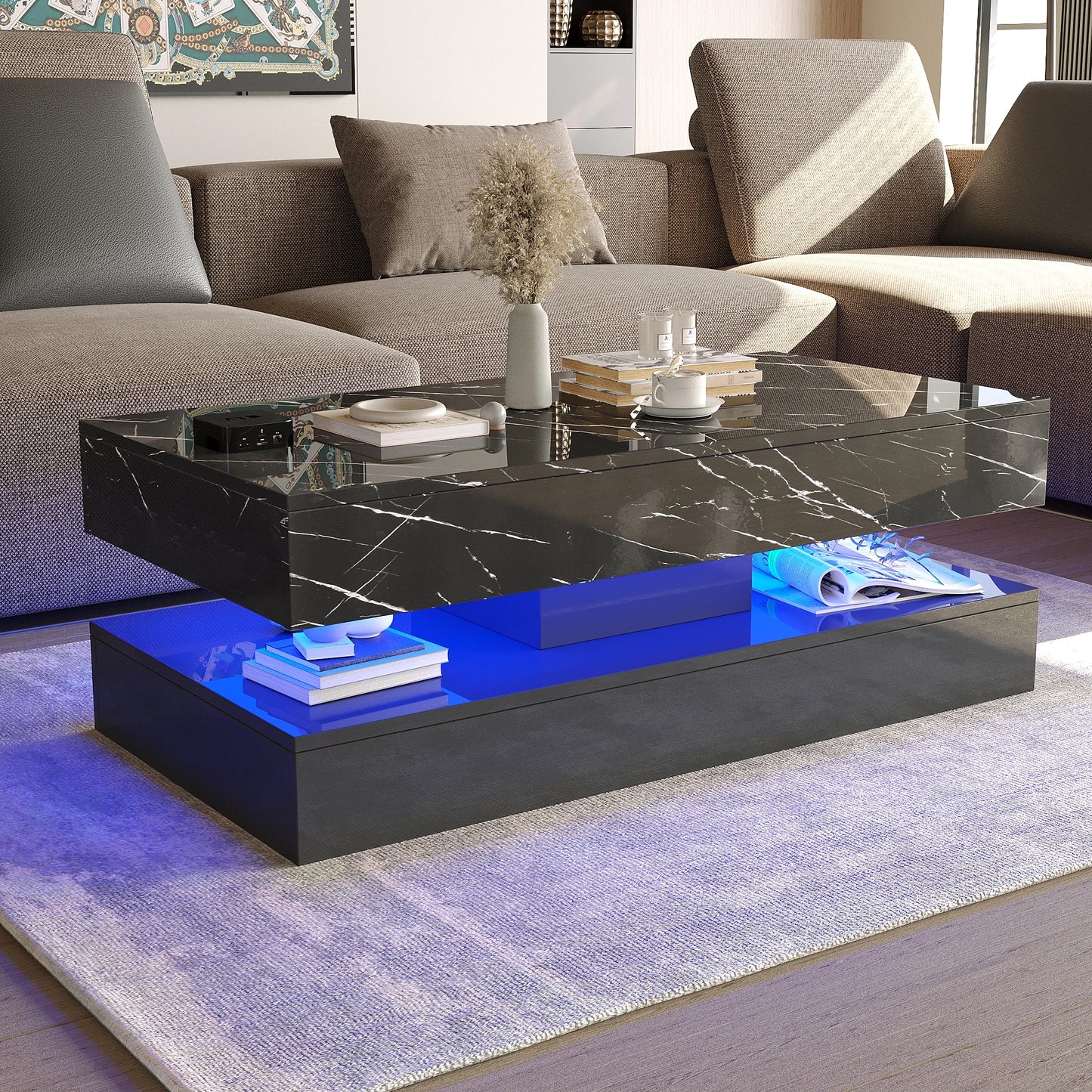 Modern Stylish Coffee Table with LED lights and 2 Storage Drawers