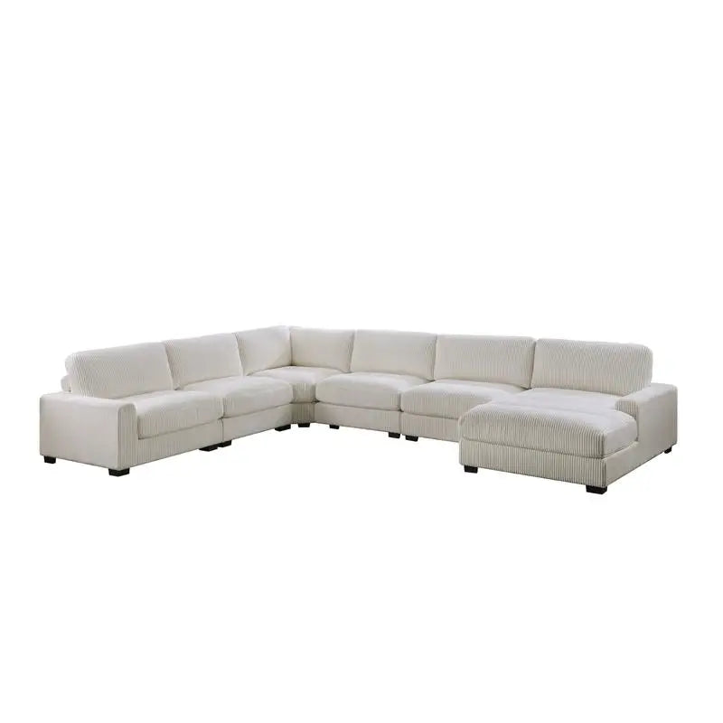 Beige 6-Piece Sectional Sofa Set with Corduroy Fabric, LAF Chair, Corner Wedge, RAF Chaise & 3 Armless Chairs