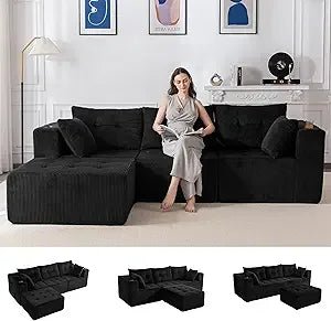 Modern L-Shaped Sectional Sofa with 1 Ottoman
