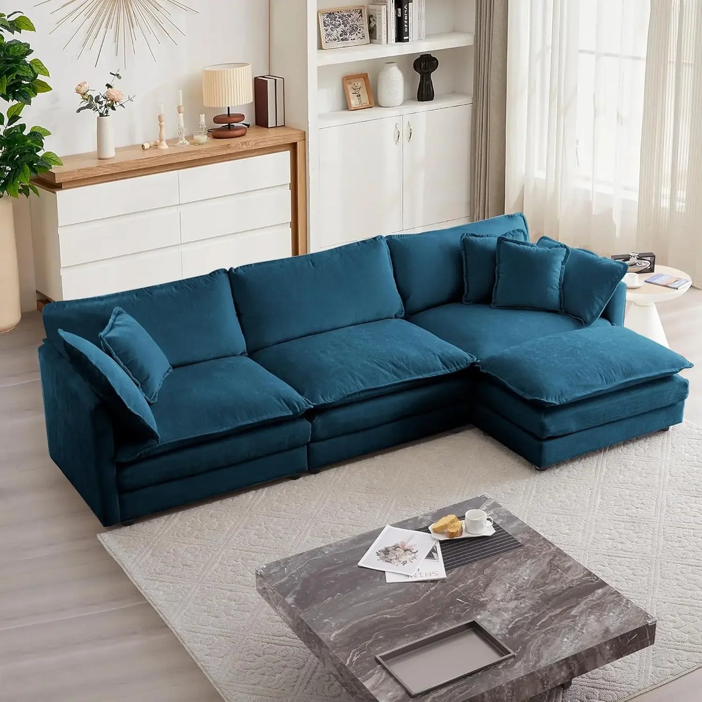 Modular L Shaped Sectional Cloud Sofa with Movable Ottoman