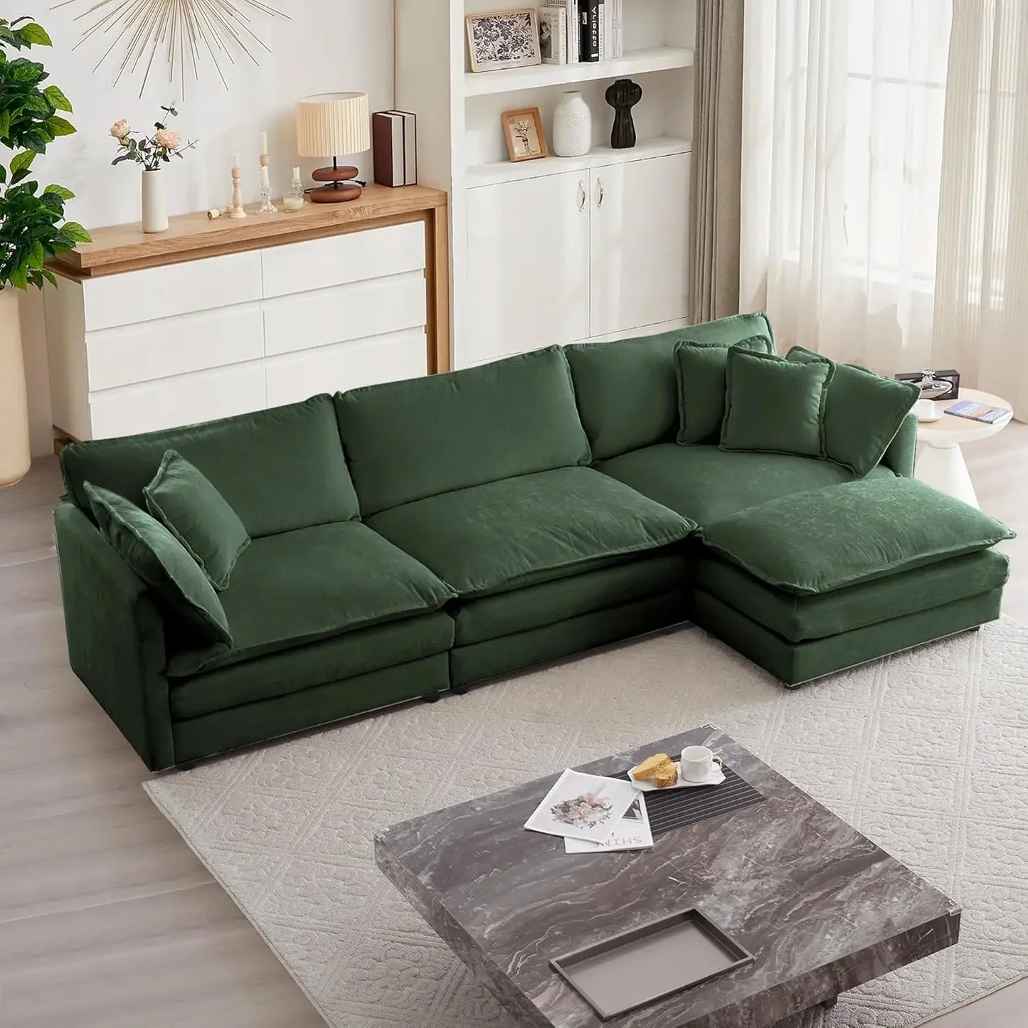 Modular L Shaped Sectional Cloud Sofa with Movable Ottoman