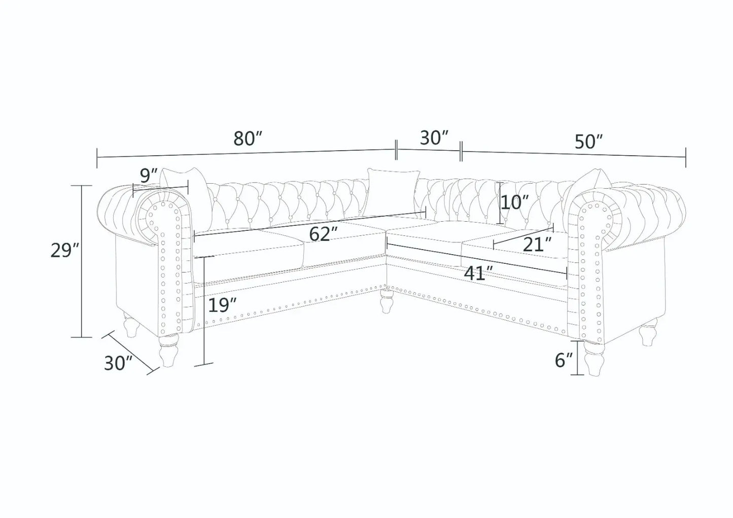 62.5 Inch White Flannelette 2 Piece Sofa Set with Anti-Insect Wood Frame
