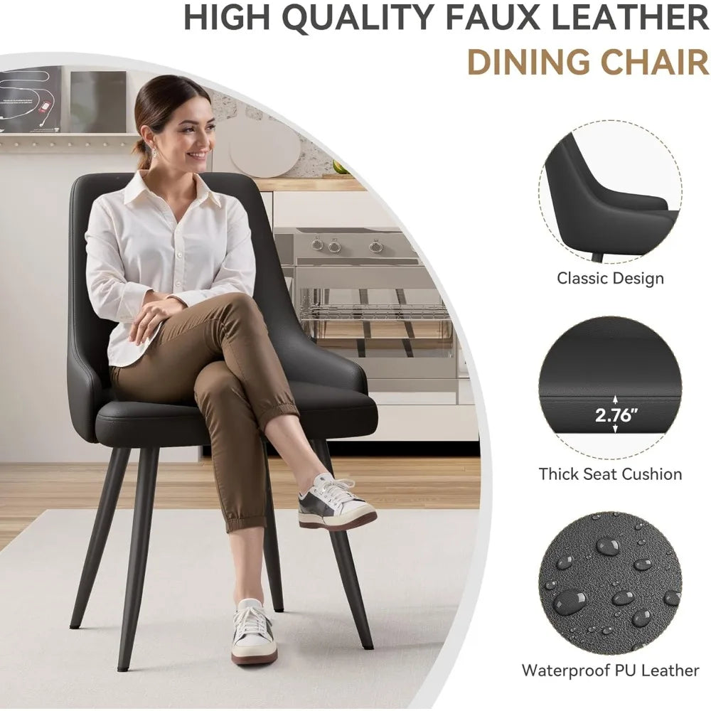 Modern Faux Leather Dining Chairs with Thick Seat Cushions Set of 4
