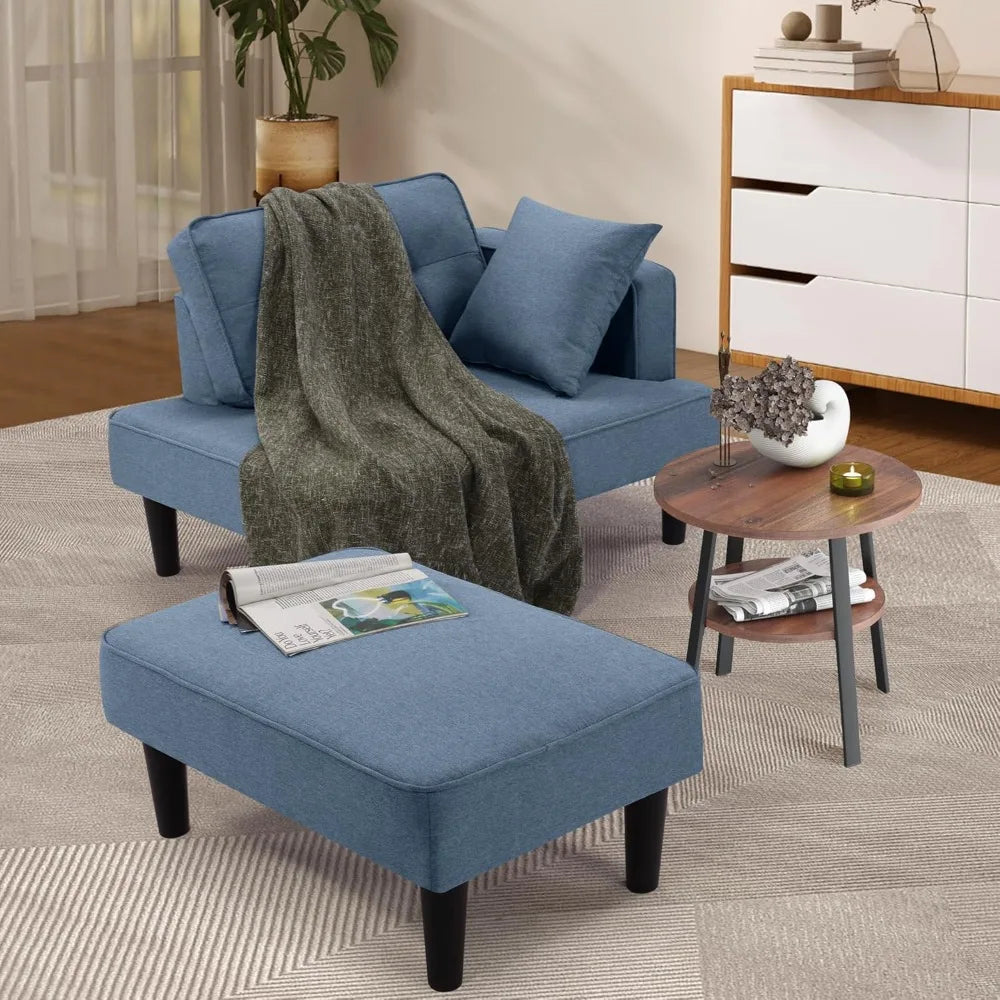 Modern Convertible Small Sectional Chaise with Ottoman & 2 Pillows