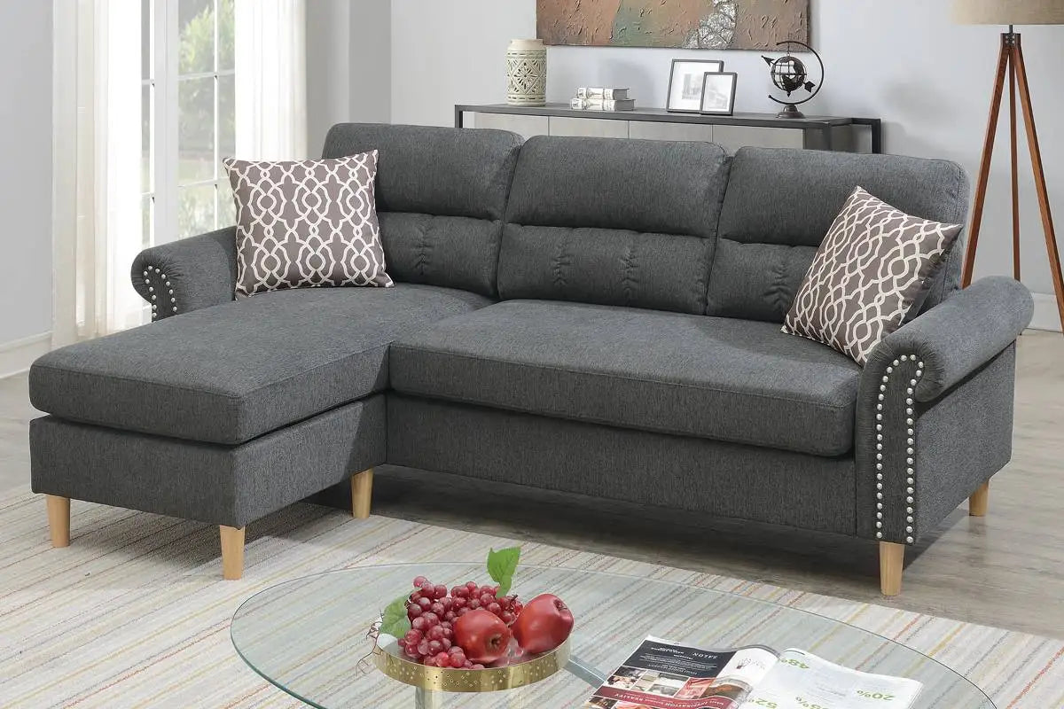 Polyfiber Reversible Sectional Sofa with Chaise and Pillows