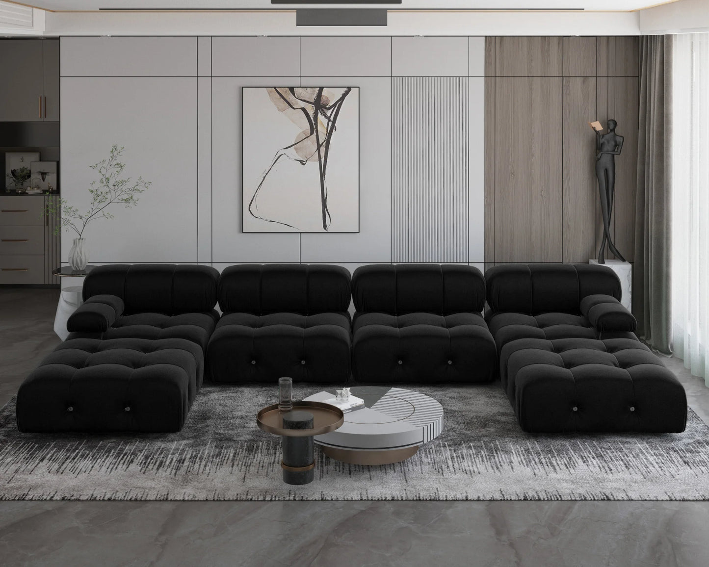 Minimalist Sectional Sofa with Ottoman