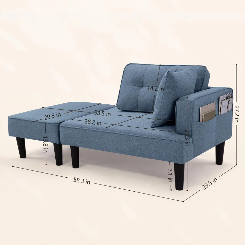 Modern Convertible Small Sectional Chaise with Ottoman & 2 Pillows
