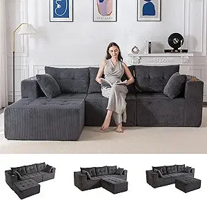 Modern L-Shaped Sectional Sofa with 1 Ottoman