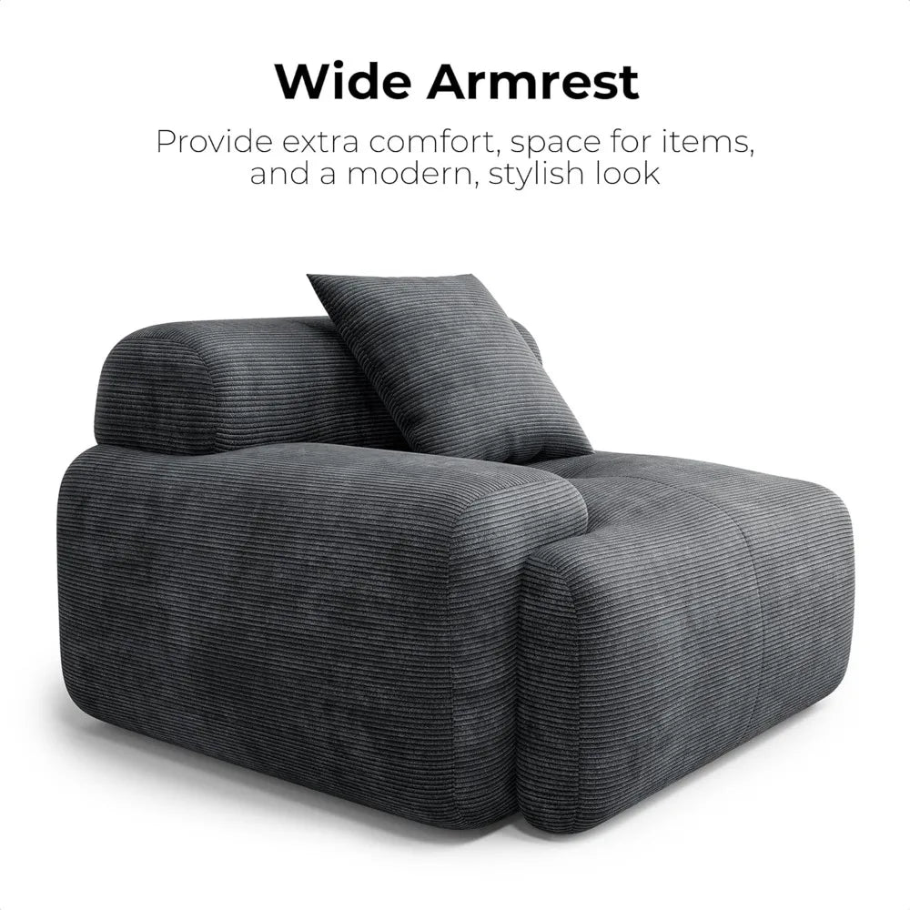118" Modern L-Shaped Modular Sectional Sofa for Living Room, Corduroy Upholstery Dark Grey, Oversized 3-Seater Couch with Deep